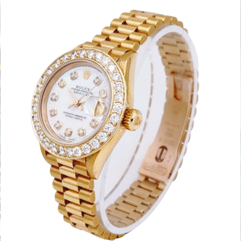 Pearl Bezel Gold Watch